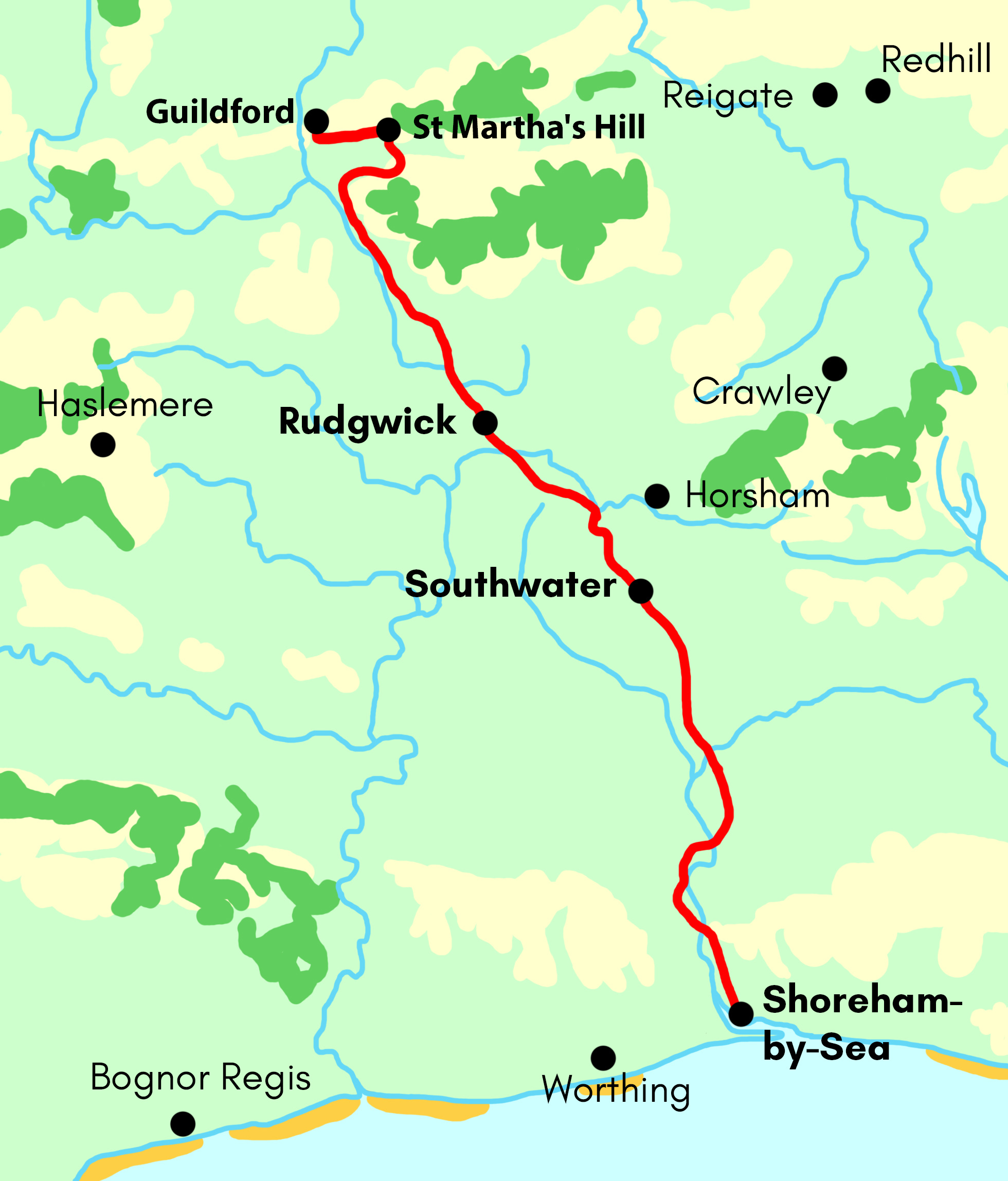Downs Link - Via St Martha's Hill map